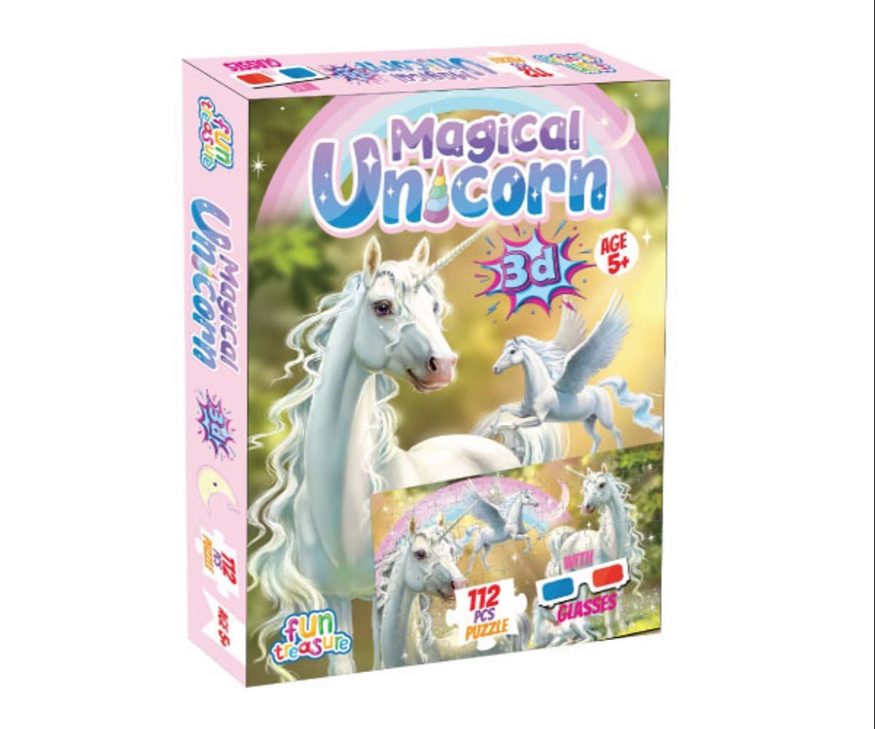 Magical Unicorn 3D Puzzle (112 Pieces) with 3D Glasses