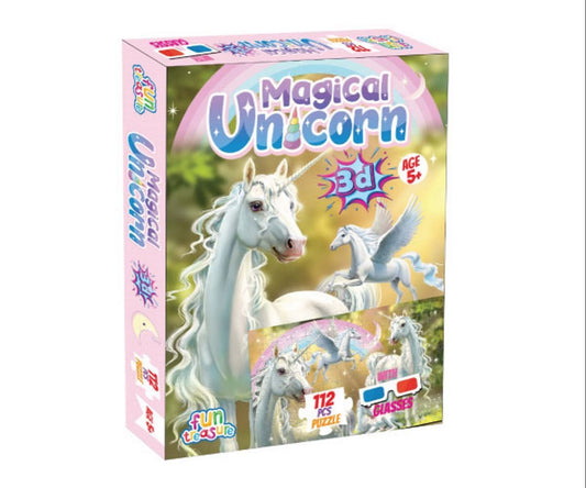 Magical Unicorn 3D Puzzle (112 Pieces) with 3D Glasses