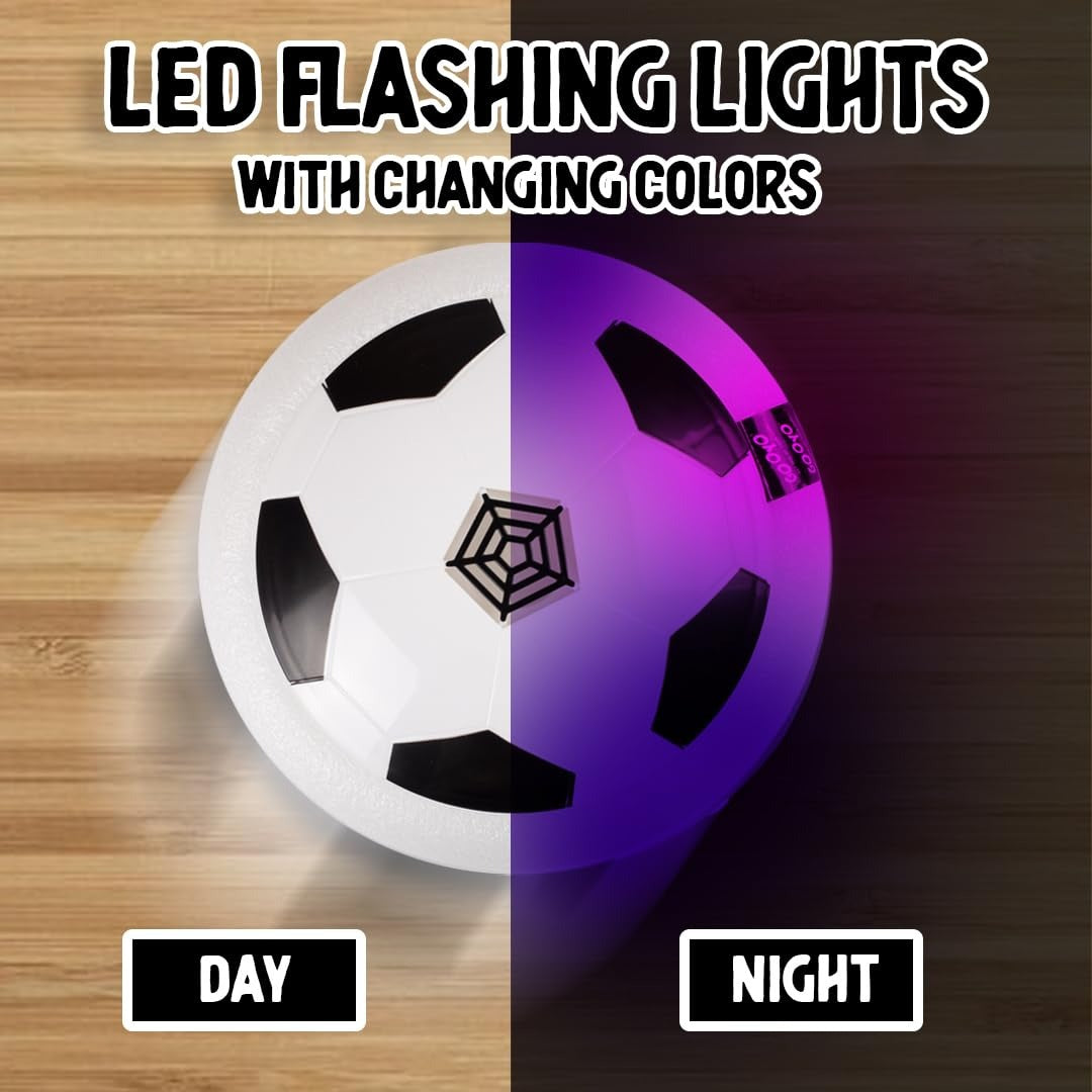 Gooyo GY-3231 Floating Hover Football with Colorful Flash Light Effect | Indoor Pro Air Football for Kids | Hover Soccer Ball | Engaging Indoor Game | White | 4xAA Battery (Not Included)