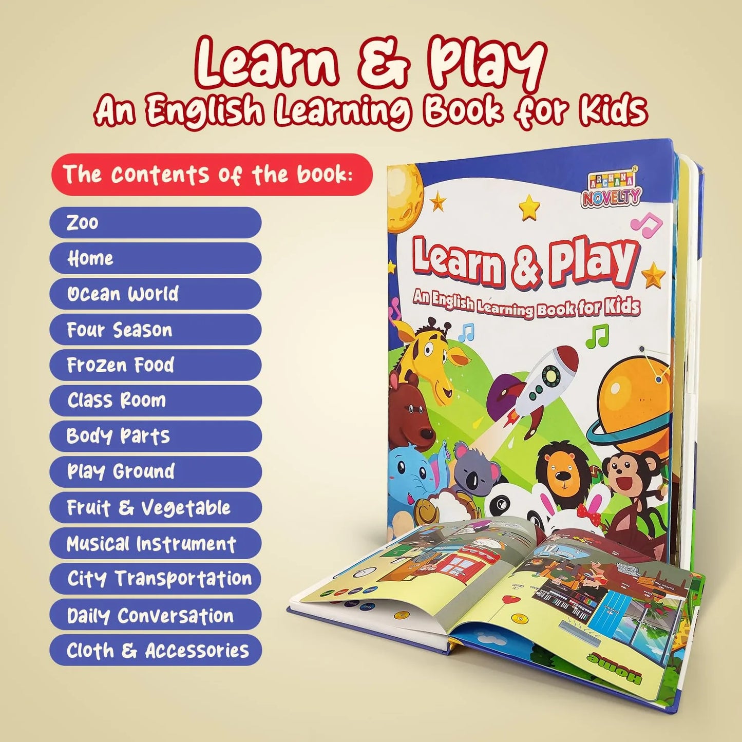 PecoToys Learn & Play Interactive English eBook | Sound & Music Learning Book for Kids Age 3+