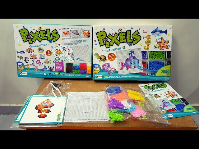 PecoToys Pixels Sea Creatures Bead Art Kit | 2000+ Beads | 14+ DIY Projects | Creative Toy Ages 5+