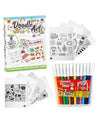 PecoToys Doodle Art Kit | 8 Artworks + 12 Sketch Pens + Display Hangers | Creative Colouring Kit for Kids Age 3+