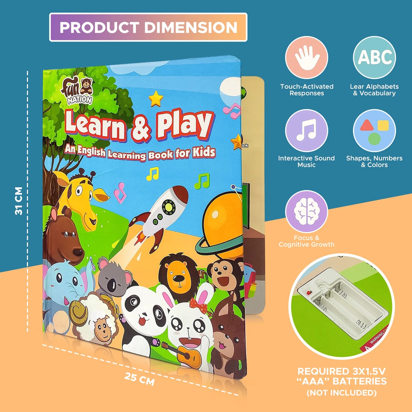 PecoToys Learn & Play Interactive English eBook | Sound & Music Learning Book for Kids Age 3+