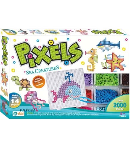 PecoToys Pixels Sea Creatures Bead Art Kit | 2000+ Beads | 14+ DIY Projects | Creative Toy Ages 5+