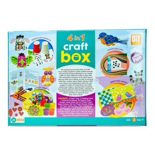 PecoToys 4-in-1 Craft Box | Paper Puppets + Cards + Candy Sticks + Quilled Animals | DIY Art Kit Ages 5+