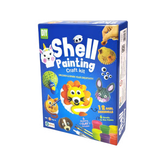 PecoToys Shell Painting Craft Kit | 12 Real Seashells + Clay + Paints | DIY Nature Art for Kids Age 3+