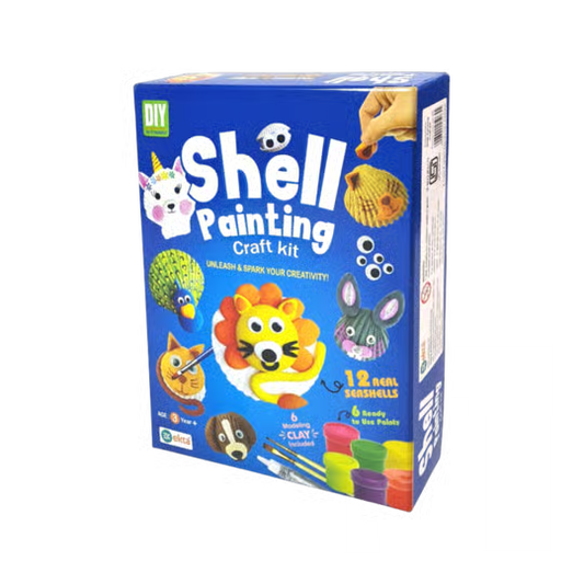 PecoToys Shell Painting Craft Kit | 12 Real Seashells + Clay + Paints | DIY Nature Art for Kids Age 3+