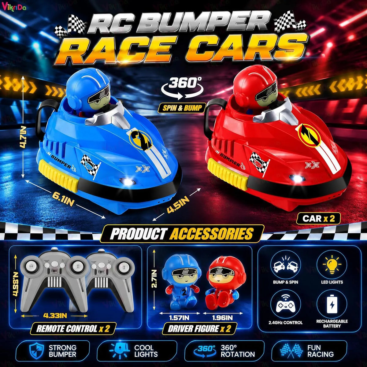 Pecotoys Set of 2 RC Bumper Cars with Ejectable Robots