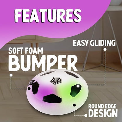 Gooyo GY-3231 Floating Hover Football with Colorful Flash Light Effect | Indoor Pro Air Football for Kids | Hover Soccer Ball | Engaging Indoor Game | White | 4xAA Battery (Not Included)
