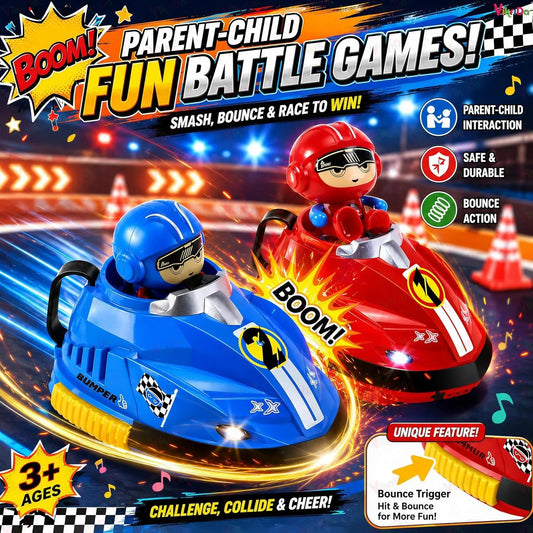 Pecotoys Set of 2 RC Bumper Cars with Ejectable Robots, LED and Rechargeable Battery, Interactive Toy for Children Boys and Girls, Gift for All age