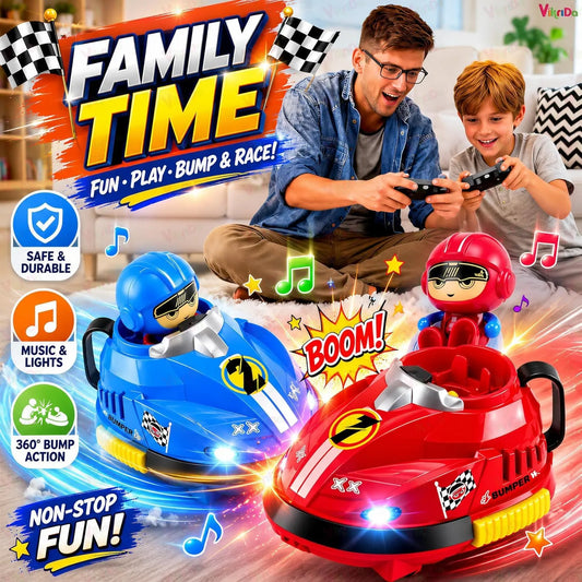 Pecotoys Set of 2 RC Bumper Cars with Ejectable Robots, LED and Rechargeable Battery, Interactive Toy for Children Boys and Girls, Gift for All age