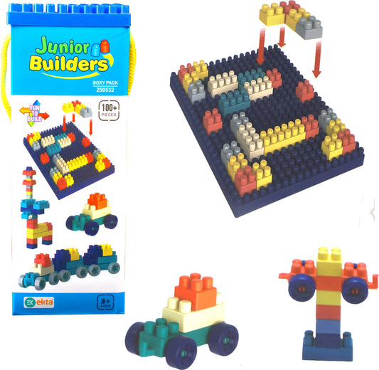 PecoToys Junior Builders Boxy Pack | 100+ Building Blocks | Construction Toy for Toddlers Age 3+