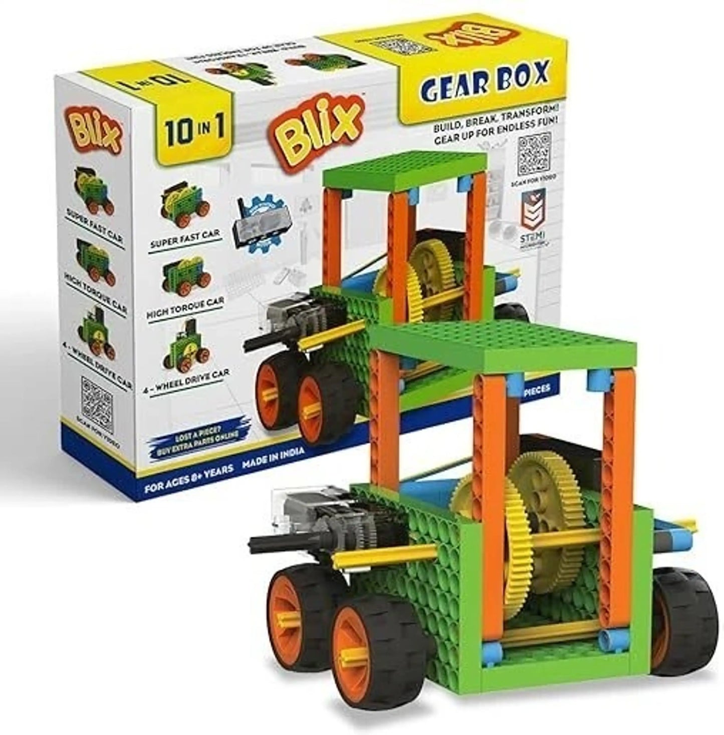 PecoToys Blix Gear Box 10-in-1 STEM Building Kit | Working Gears & Motor | Engineering Toy for Kids Age 8+