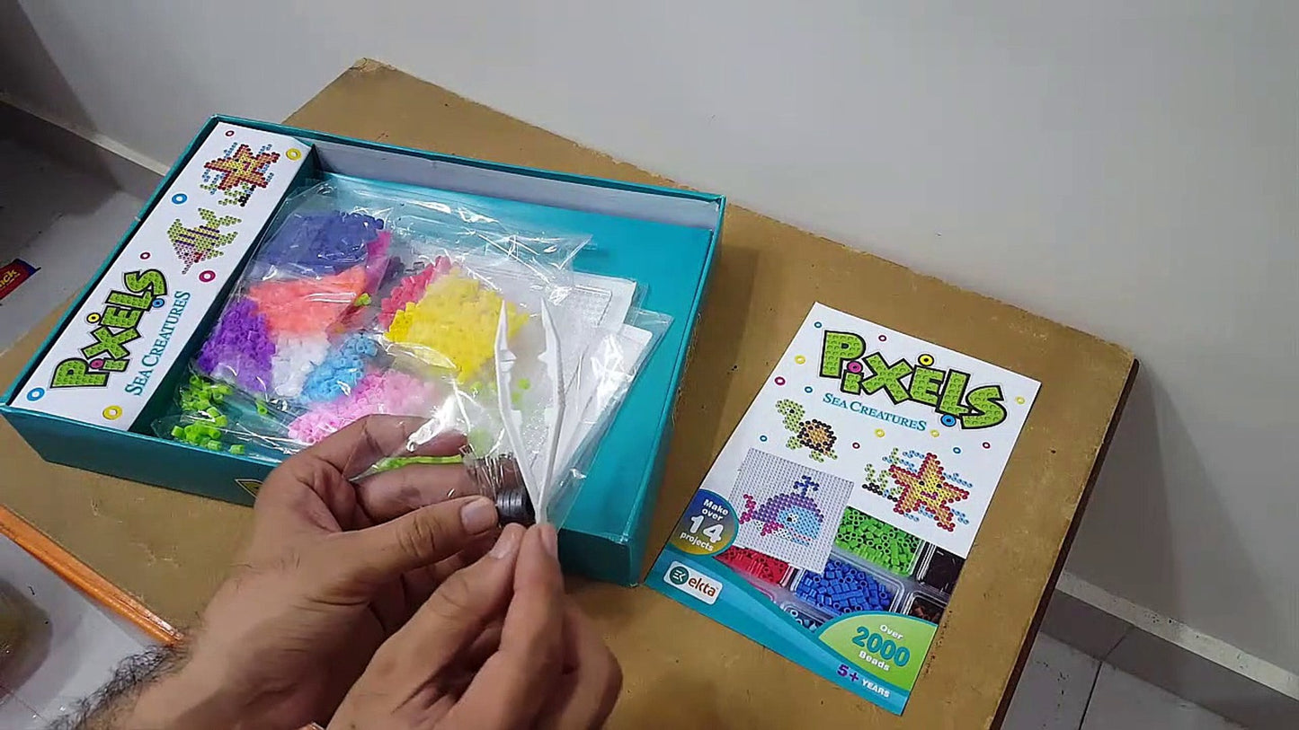 PecoToys Pixels Sea Creatures Bead Art Kit | 2000+ Beads | 14+ DIY Projects | Creative Toy Ages 5+